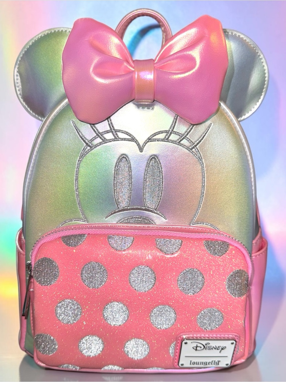 Disney Loungefly Platinum Minnie Mouse Polka Dot Mini Backpack